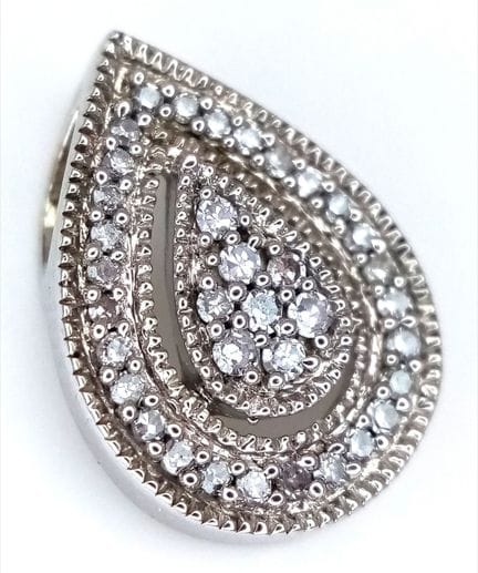 A Sterling Silver and Diamond Pendant/ Pear shaped