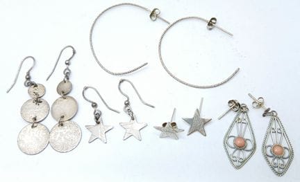An Eclectic Five Pair Mix of Sterling Silver Earri