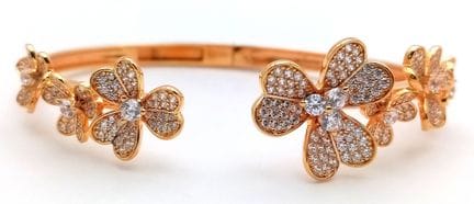 A 925 Gilt Silver White Stone Set Hinged Cuff Bang