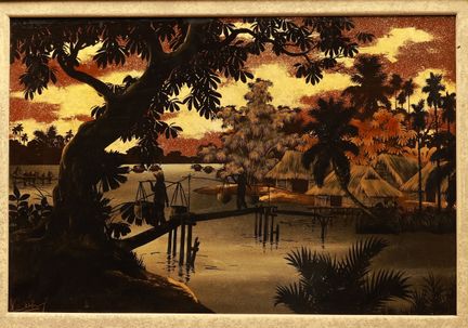 "Junto al río", de Le Thy. 40 x 60 cm. Laca. Firma