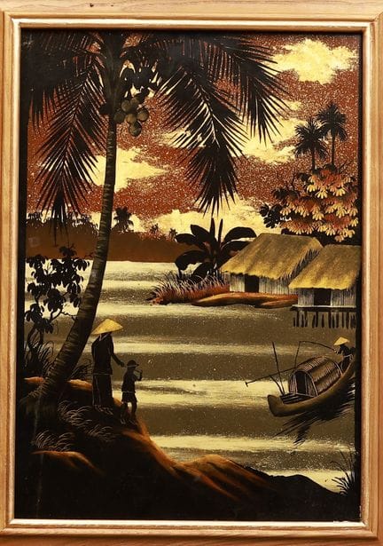 "Paisaje de ribera" de Le Thy. 35 x 25 cm. Laca. F