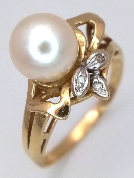 Anillo contemporáneo de oro de 14 quilates, perla 