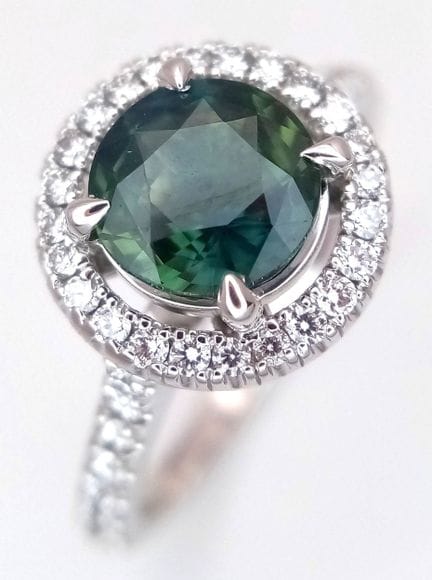 Anillo de cóctel de platino 950, zafiro verde y di