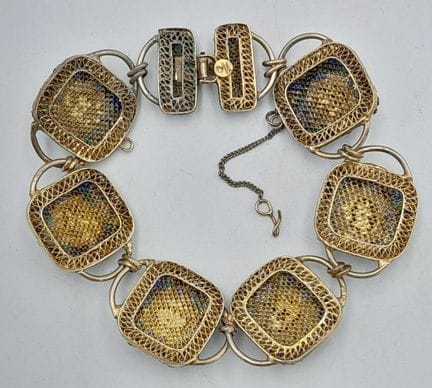 A Vintage Chinese Silver Filigree and Cloisonné En