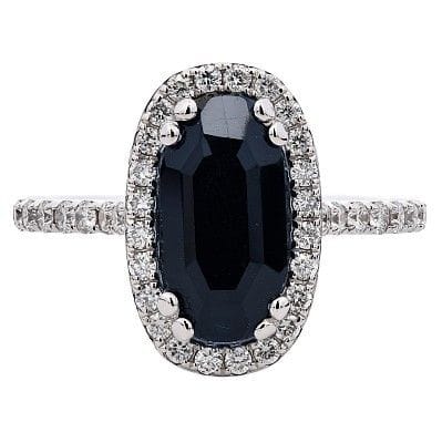 Bague en platine sertie d'un saphir bleu sarcelle 
