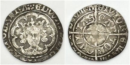 Una moneda de plata de medio groat de Eduardo IV, 