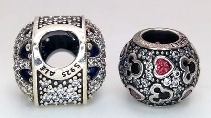 Dos diapositivos Pandora con piedras preciosas de 