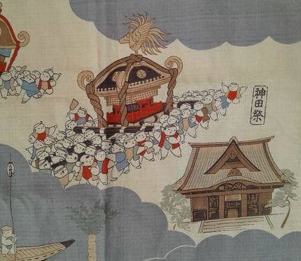 A Japanese 100% Cotton Festival Scene Furoshiki Cl