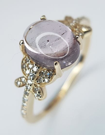 Bague en or jaune 14 carats, tourmaline rose brési