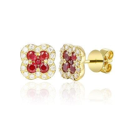 Par de pendientes en racimo de rubíes y diamantes 