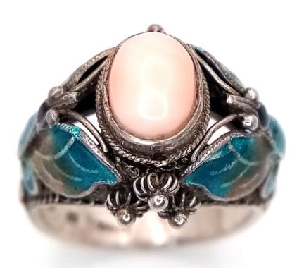 Anillo vintage de plata de ley con filigrana y esm