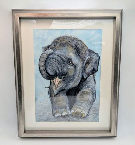 „Bubbles, der Elefant“ – Acryl auf Papier von der 