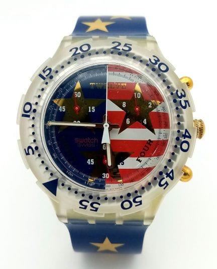 UN OROLOGIO SWATCH, MODELLO MIDI AQUA CHRONO, AMER