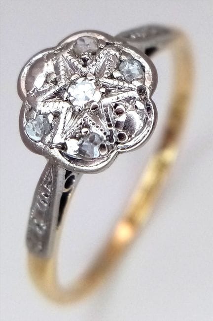 ANILLO ANTIGUO DE ORO AMARILLO DE 18 QUILATES Y PL