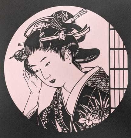 Uno stencil giapponese “katagami” raffigurante una