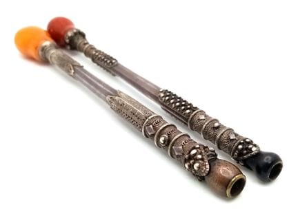 Deux pipes/mouchoirs à cigarette ottomans anciens 
