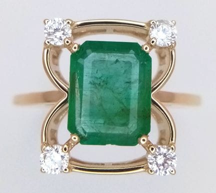 A 14K Yellow Gold Natural Emerald and Diamond Cock