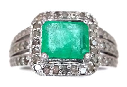 Anillo de gala de plata de ley 925 con esmeralda y