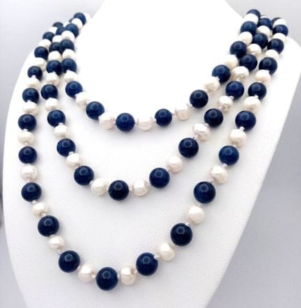 Collana a filo con perle e lapislazzuli. Perle e l