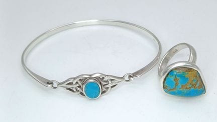 A 925 Silver Turquoise Set Bangle and Ring. 61mm i