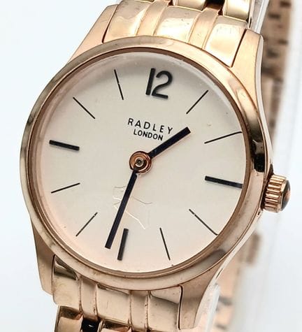 A RADLEY OF LONDON, ROSE GOLD TONE, BRACELET WATCH