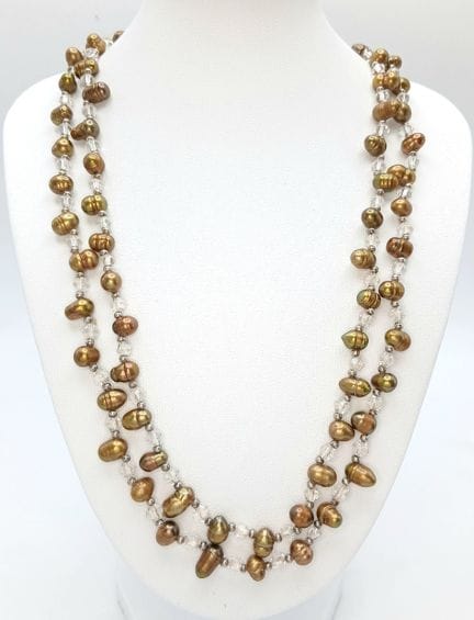 Collar de eslabones de perlas de agua dulce y cris