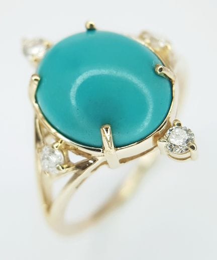 Anello in oro giallo 14 carati con turchese natura