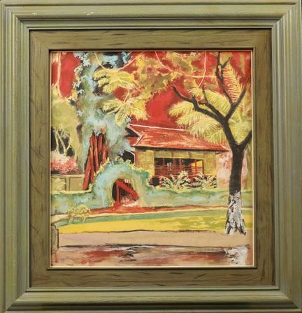 《胡伯伯的高脚屋》，无署名，50厘米×47厘米，水粉画。古画。无署名：该作品未署名，作者身份不详，但