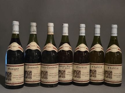 7瓶1990年份夏布利B级3B，1瓶1985年份波玛B级，1瓶1985年份夏桑尼-蒙哈榭B级，1瓶1