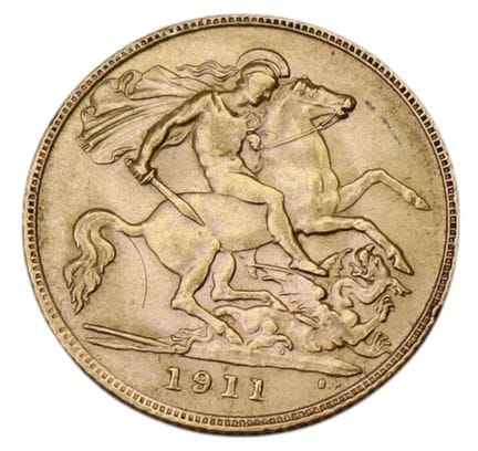 Eine 22-Karat-Goldmünze „George V. Half Sovereign“