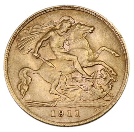 Eine 22-Karat-Goldmünze „George V. Half Sovereign“