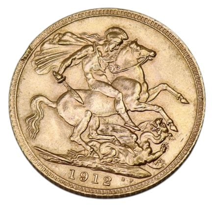 Eine 22-Karat-Goldmünze „George V Full Sovereign“ 