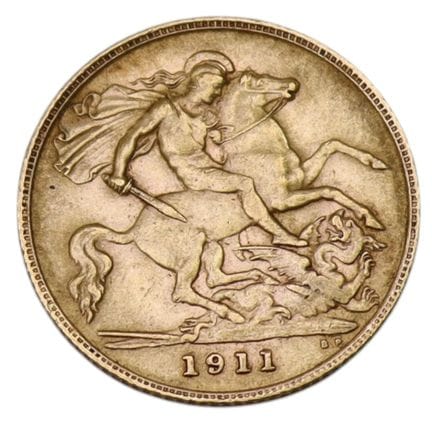 Eine 22-Karat-Goldmünze „George V. Half Sovereign“