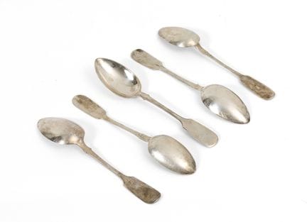 FIVE SOUP SPOONS
Two of them are adorned with a mo