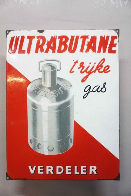 搪瓷牌
品牌：Ultrabutane 'trijke gas'
税号：T.P. 布鲁塞尔 359-8