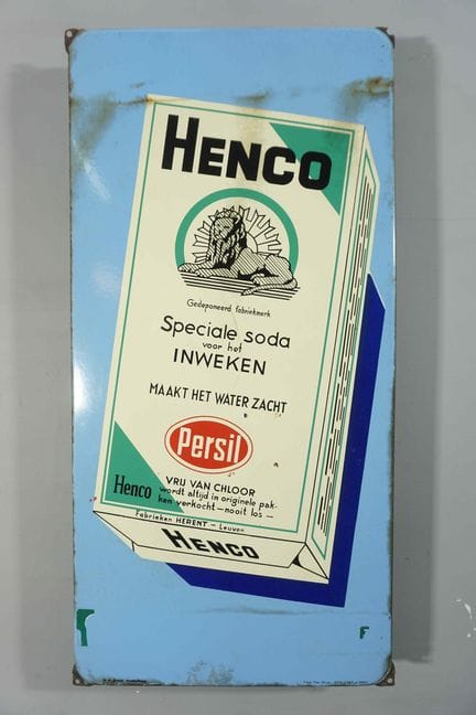 搪瓷牌
品牌：Henco Persil
税号：已缴税。布鲁塞尔 372/187/1950
搪瓷厂：S