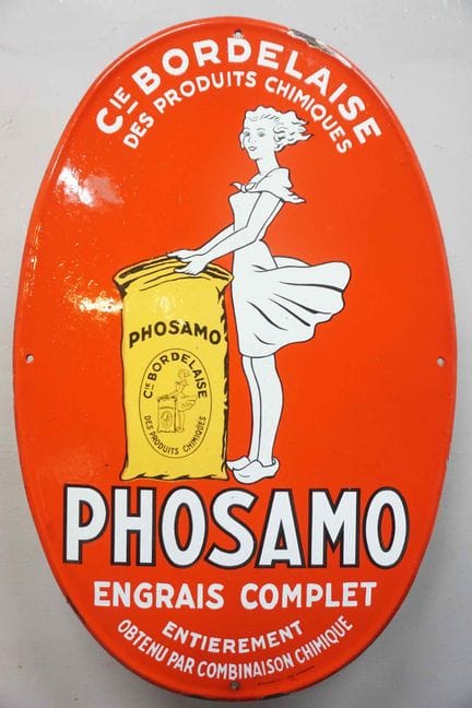 搪瓷牌
品牌：Phosamo 全效肥料
编号：-
搪瓷厂：斯特拉斯堡阿尔萨斯搪瓷厂
尺寸：高59×3