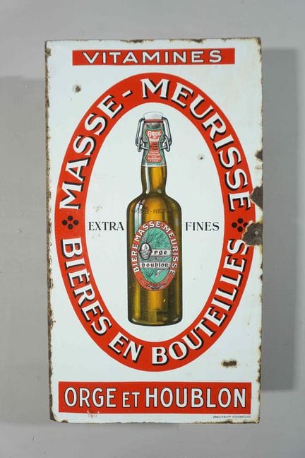 双面搪瓷板
品牌：Masse-Meurisse瓶装啤酒
价格：-
搪瓷厂：EMAILLIE ALSN