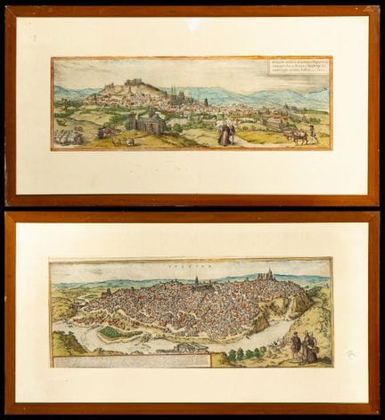 Pair of engravings depicting views of the city of 