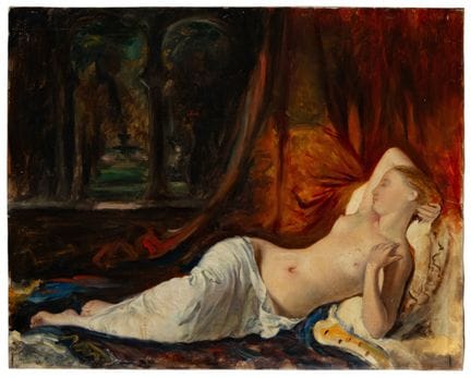 Reclining female nude indoors – French School – 20