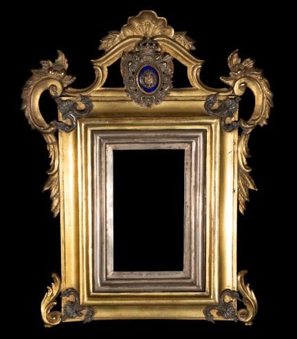 Baroque frame with royal coat of arms. Spanish Sch