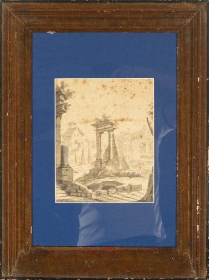 一幅18世纪意大利建筑风景画
尺寸：28 x 21 厘米，63 x 45 厘米