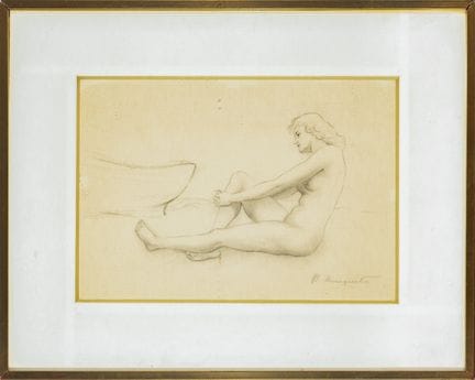 《炭笔画中的裸女》——布斯克茨——20世纪加泰罗尼亚画派
尺寸：32 × 22 厘米。装裱后尺寸：4