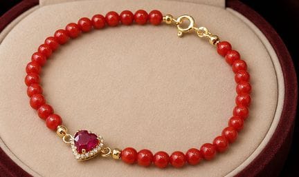 ELEGANTES ARMBAND MIT 32 KORALLEN, EINEM RUBIN IM 