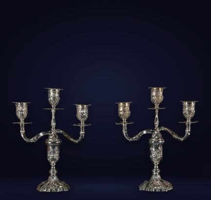 Pair of Spanish silver candelabras from Durán, Mad