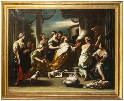 Biblical scene with figures before an altar – Ital