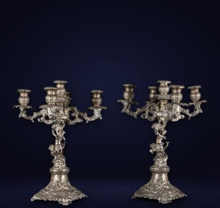 Pair of candlesticks with little angels, France, 2