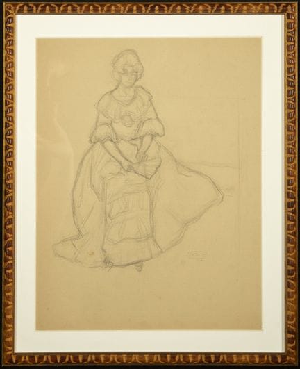 内斯托尔，署名《女士》——纸本炭笔画
尺寸（仅炭笔部分）：40 x 33 厘米，整体尺寸：43 x 