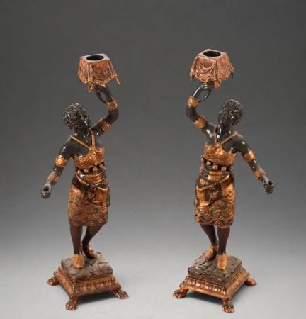Pair of exquisite Venetian Moretto tabletop torche