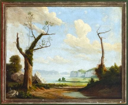 Landschaft mit Bäumen und Weg – Französische Schul